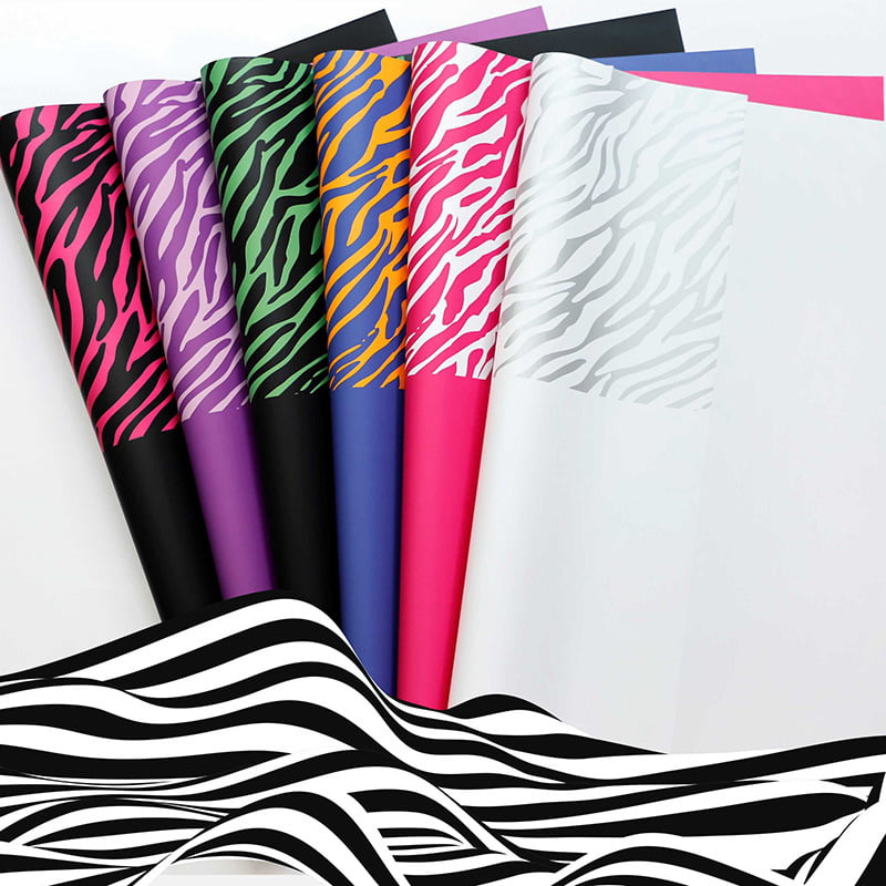 Zebra mintás hatszínű virágos csomagolópapír